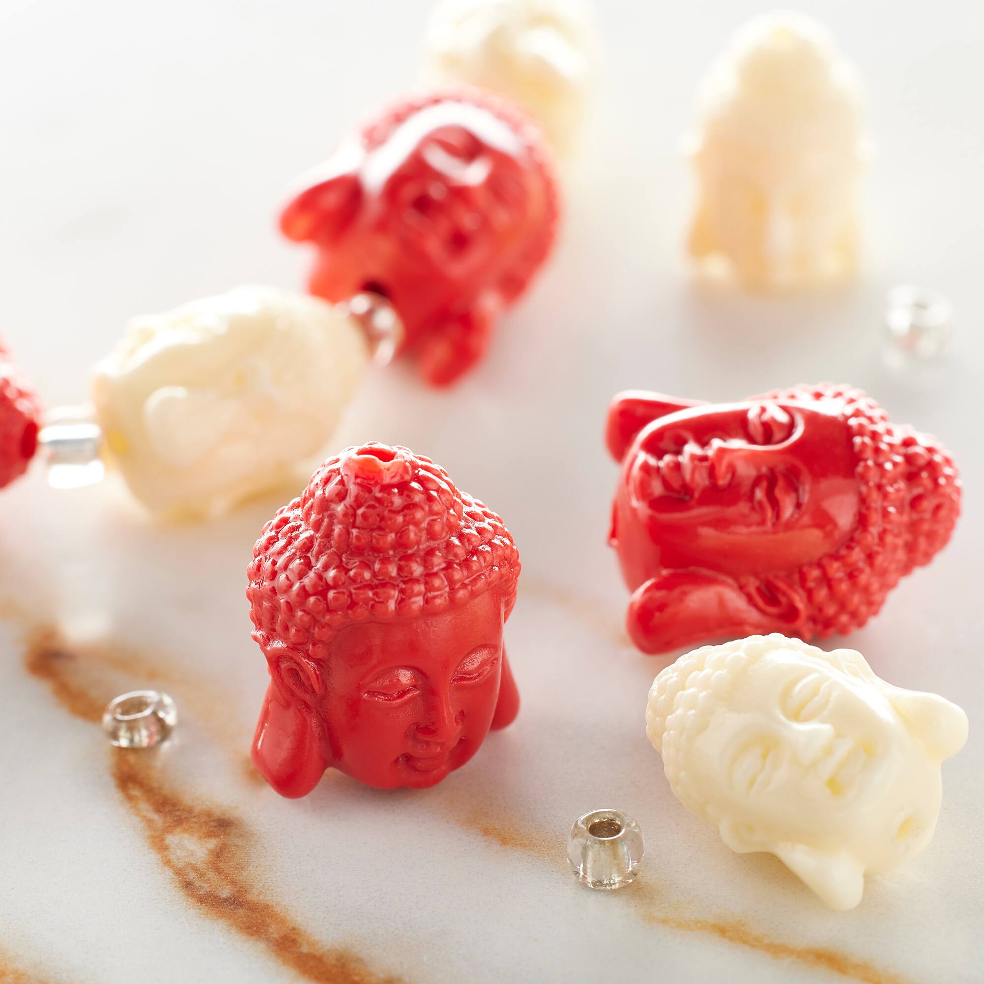 Red & White Reconstituted Stone Siddhartha Beads, 15mm by Bead Landing™